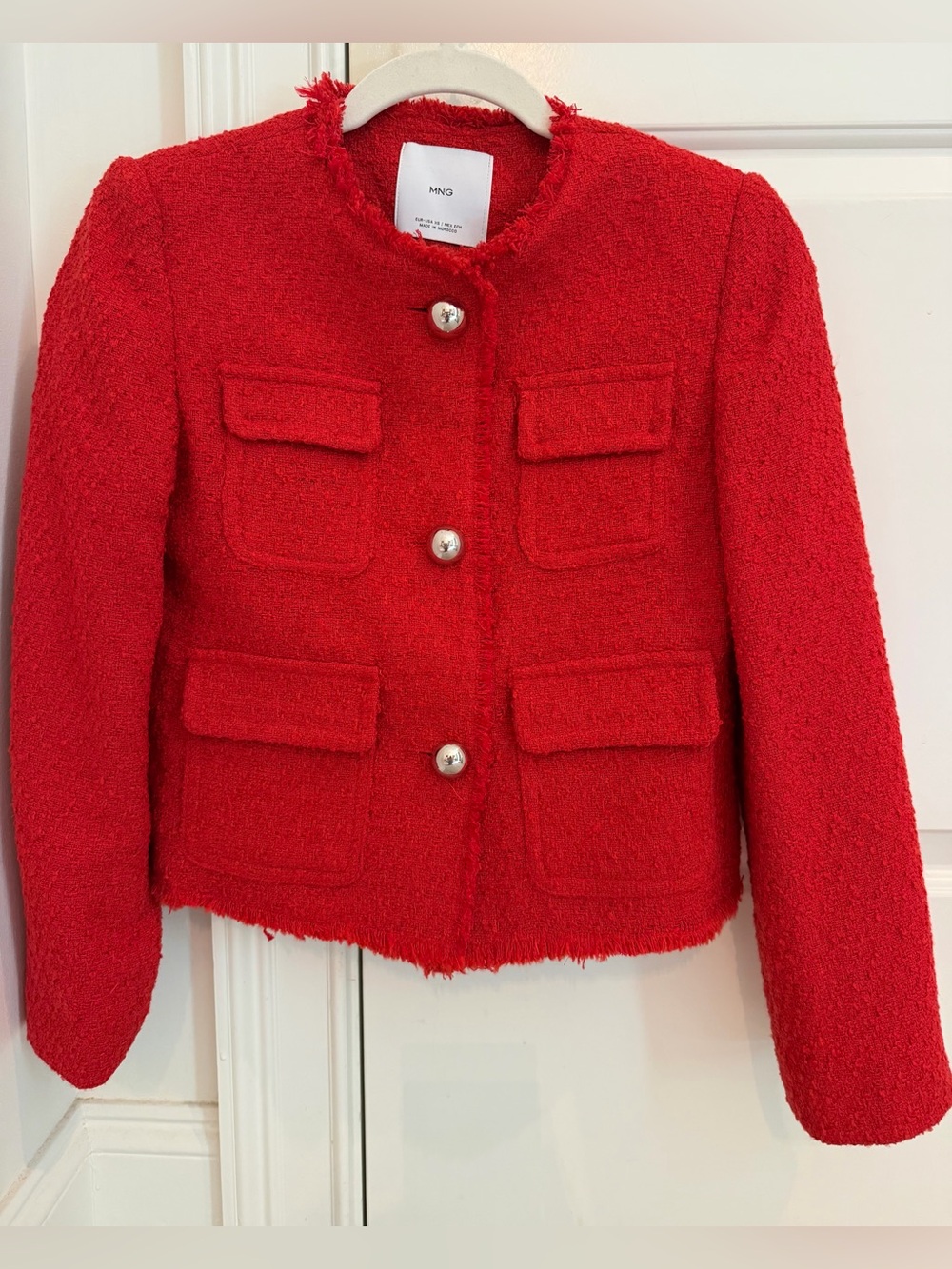 Mango Red Textured Pocket Blazer